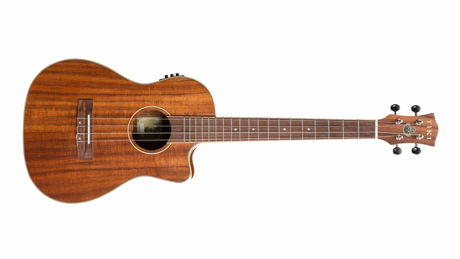Tiki ‘9 Series’ Koa Solid Top Electric Cutaway Baritone Ukulele With Hard Case (Natural Satin) 1 Tiki ‘9 Series’ Koa Solid Top Electric Cutaway Baritone Ukulele With Hard Case (Natural Satin)