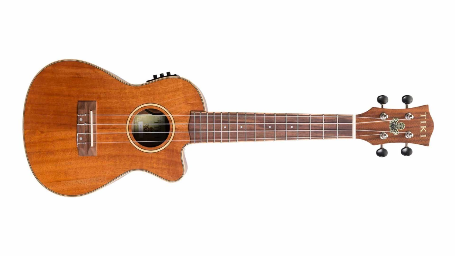 Tiki ‘9 Series’ Koa Solid Top Electric Cutaway Concert Ukulele With Hard Case (Natural Satin)
